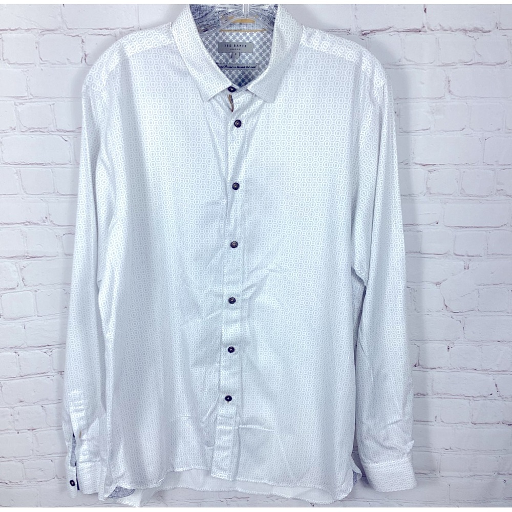 Ted Baker London White & Blue Dress Shirt Men’s Size 5 Contrasting Cuff